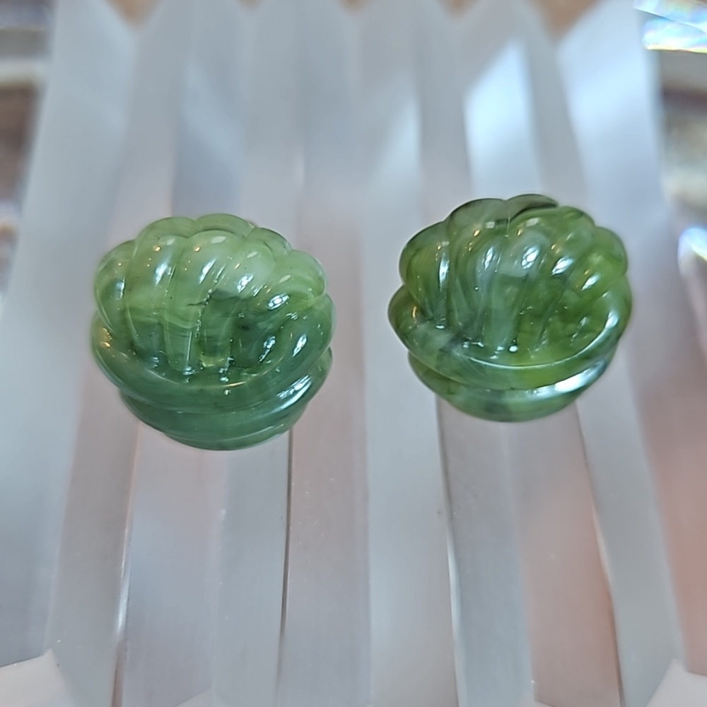 Vintage Avon Lucite Earrings Clip-on Jade Color Gold Clip Button